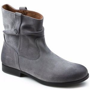 Birkenstock Women’s Sarnia Gray Slouch Ankle Boots Waxed Suede Leather Eu 40 US9